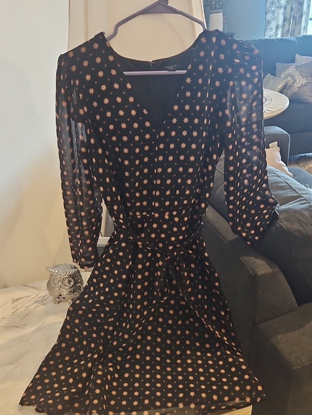 Ann Taylor Black Dress with Peach Daisy Print